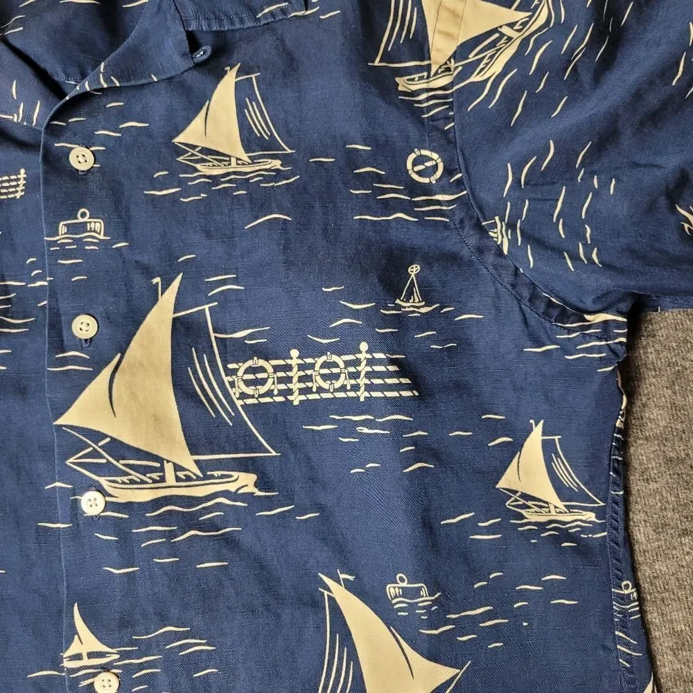 Vtg 90's Polo Ralph Lauren Mens Shirt Sleeve Shirt Size S Boat Sail Blue Yacht - Picture 4 of 10